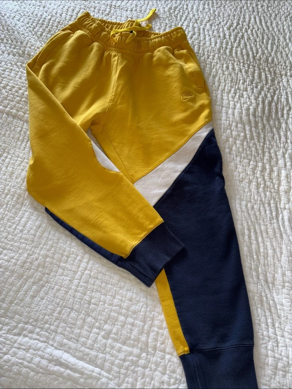 Nike EUC Sweat Pants Navy Yellow Colorblock Design L